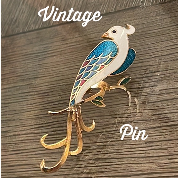 Vintage Enamel Cloisonné Peacock Bird Pin - Brooch - Picture 1 of 16
